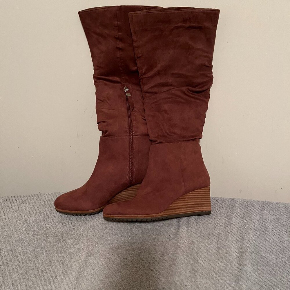 Dr. Scholl's Rust Brown Suede Wedge Heeled Boots-EUC